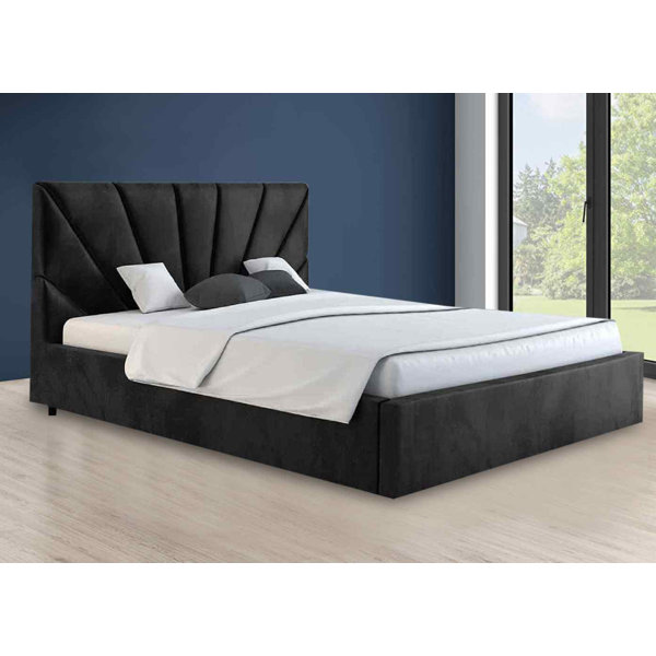 Black velvet double bed deals with storage